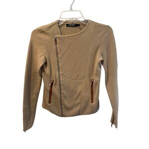 ⭐️ Women’s Lauren Ralph Lauren Tan Cropped Full Zip Sweater Size XS Preppy